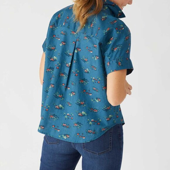 Duluth Trading Women's Blue Printmaker Lightweight Short Sleeve Popover Shirt XS - Picture 10 of 10